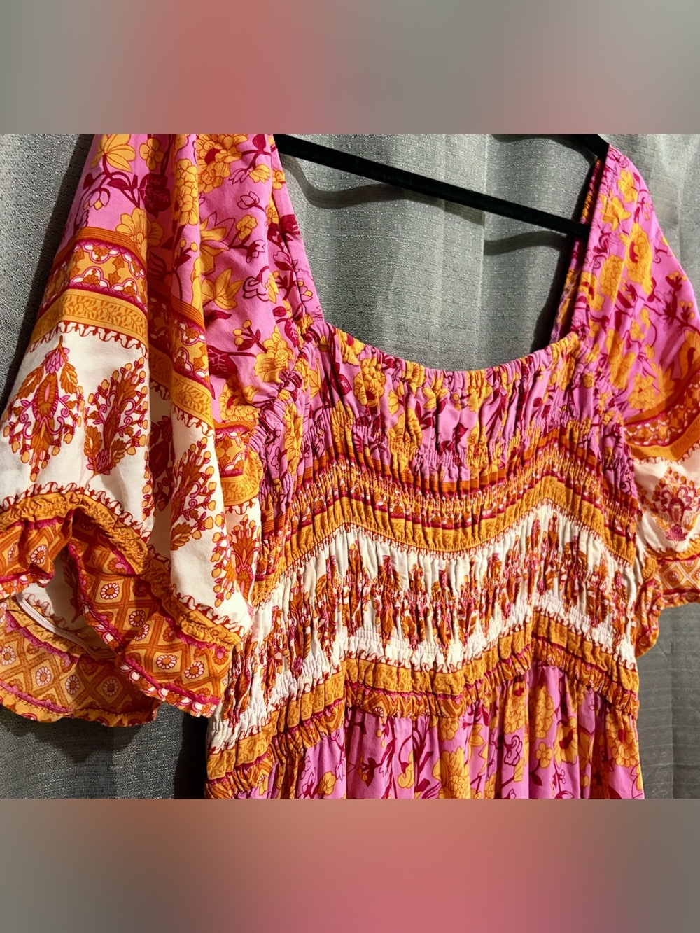 ✨ 3/$20 Pink & Yellow Floral Smocked Dress Sz 2XL - Picture 4 of 7